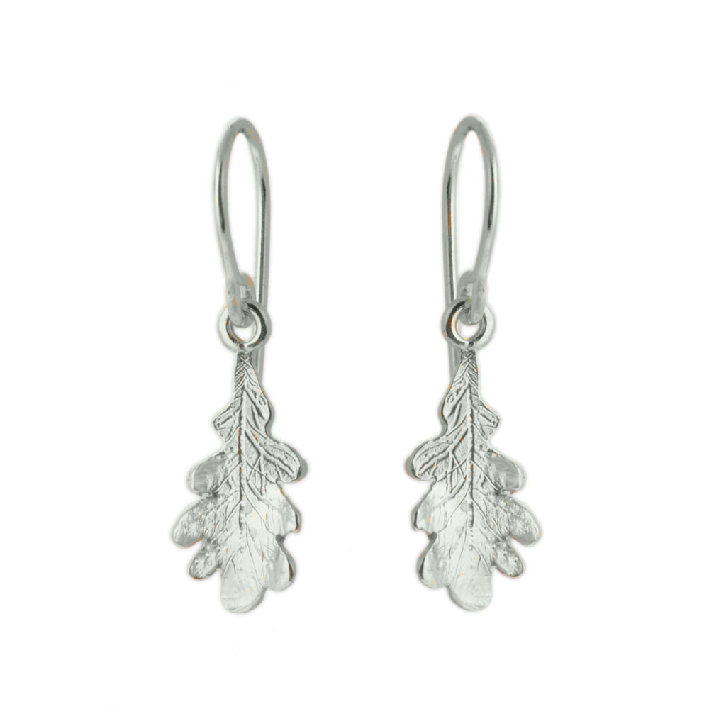 Tiny silver oak leaf hook earrings
