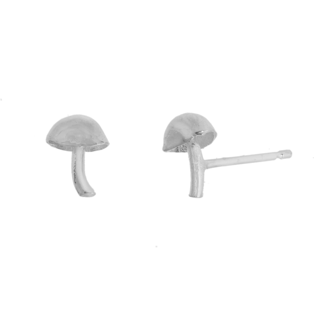 Little silver stud earrings in the shape of a toadstool