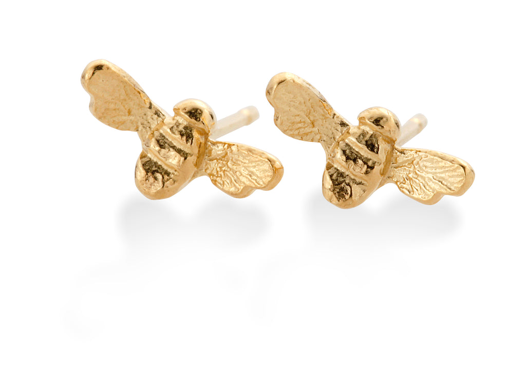 Tiny gold bee stud earrings