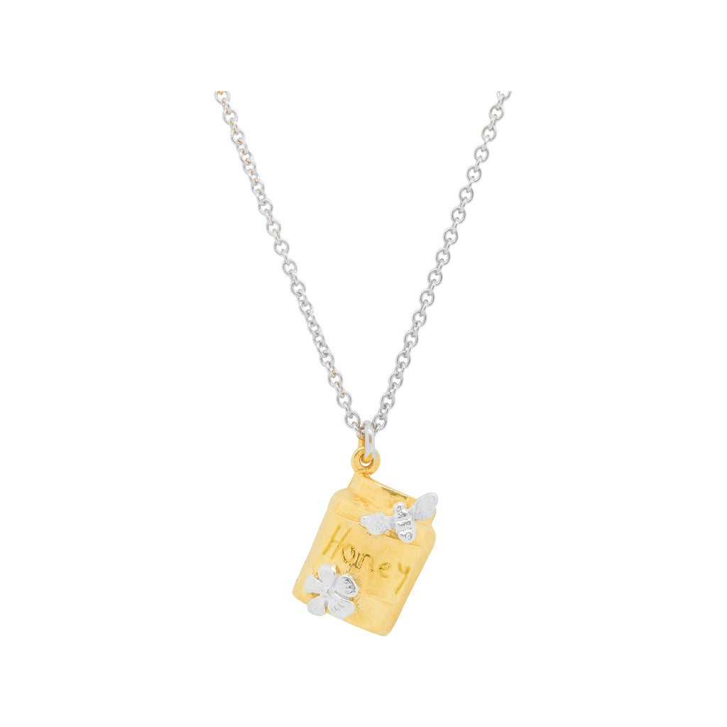 gold honeypot pendant on silver chain