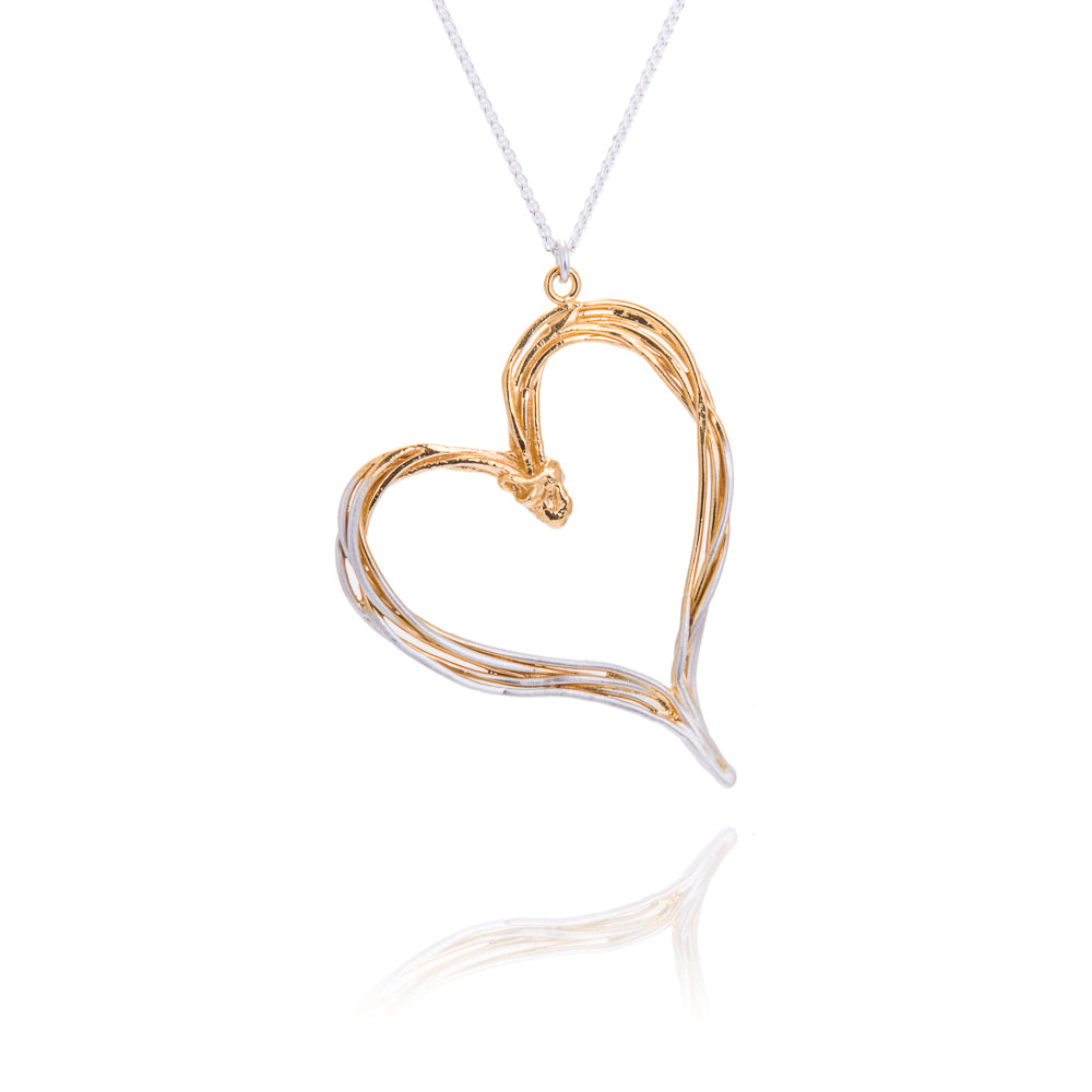 Large silver and gold ombre heart necklace