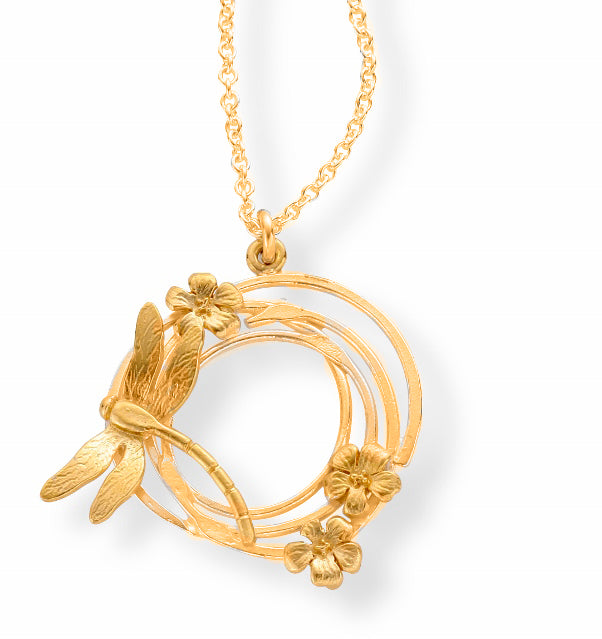 gold dragonfly swirl necklace