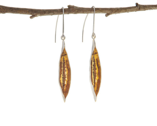 large silver and gold pod hook earrings