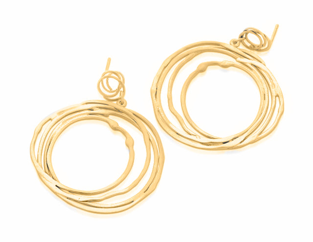 handmade large gold swirly circular drop earrings