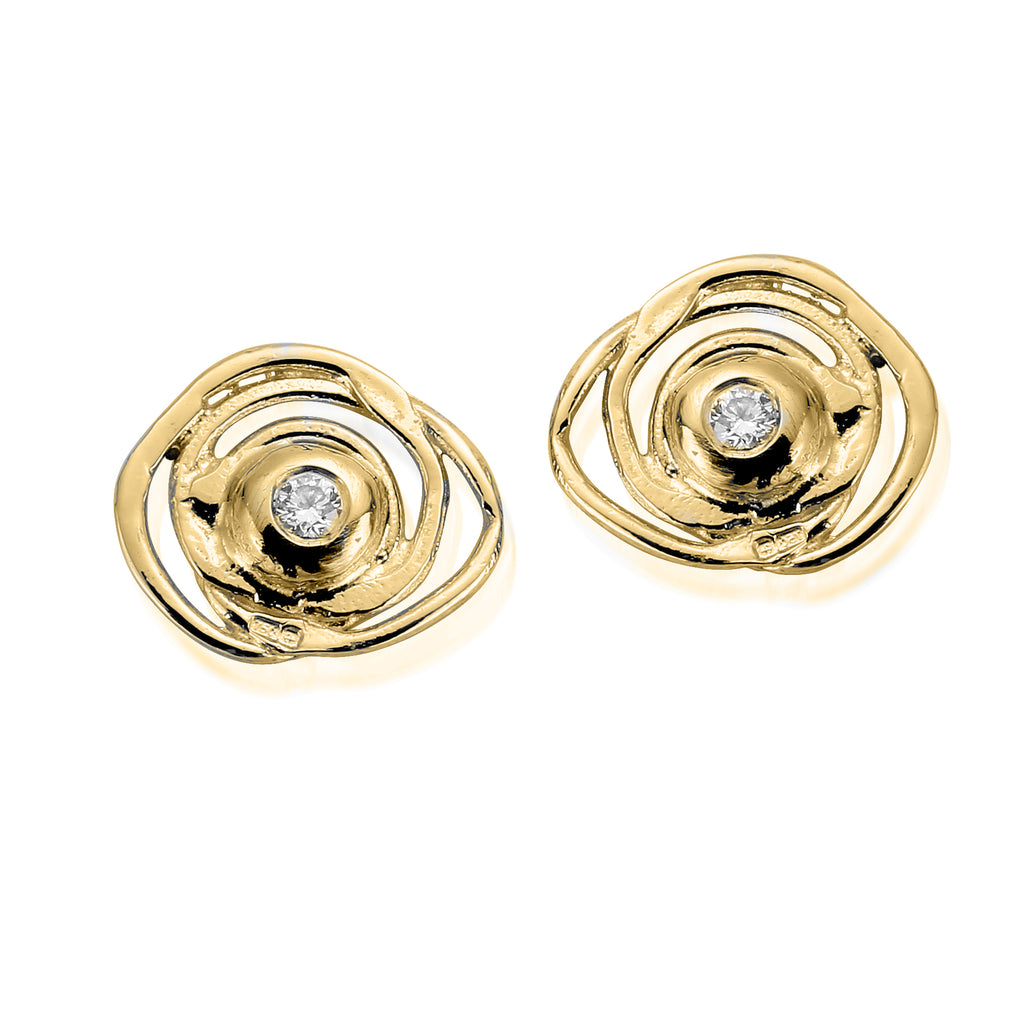 18ct yellow gold swirl earrings with diamonds