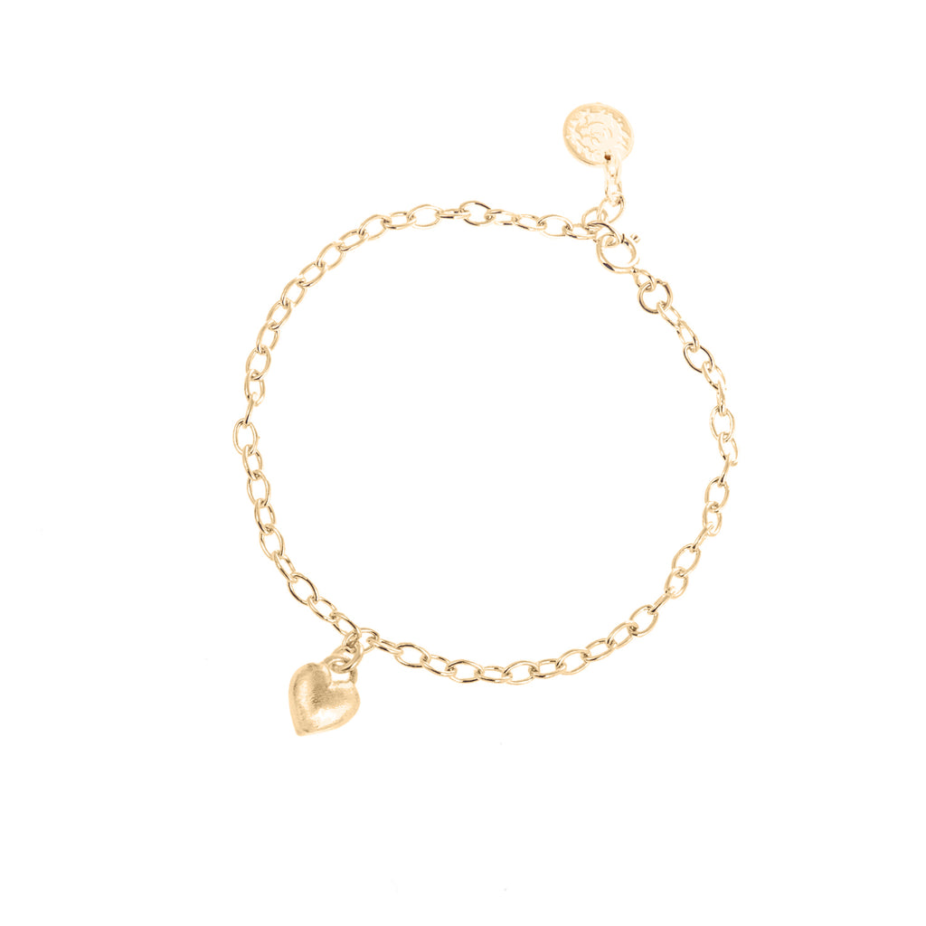 Gold charm bracelet with gold heart