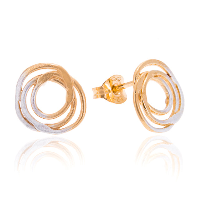 Earrings made of 3 overlapping silver and gold wires
