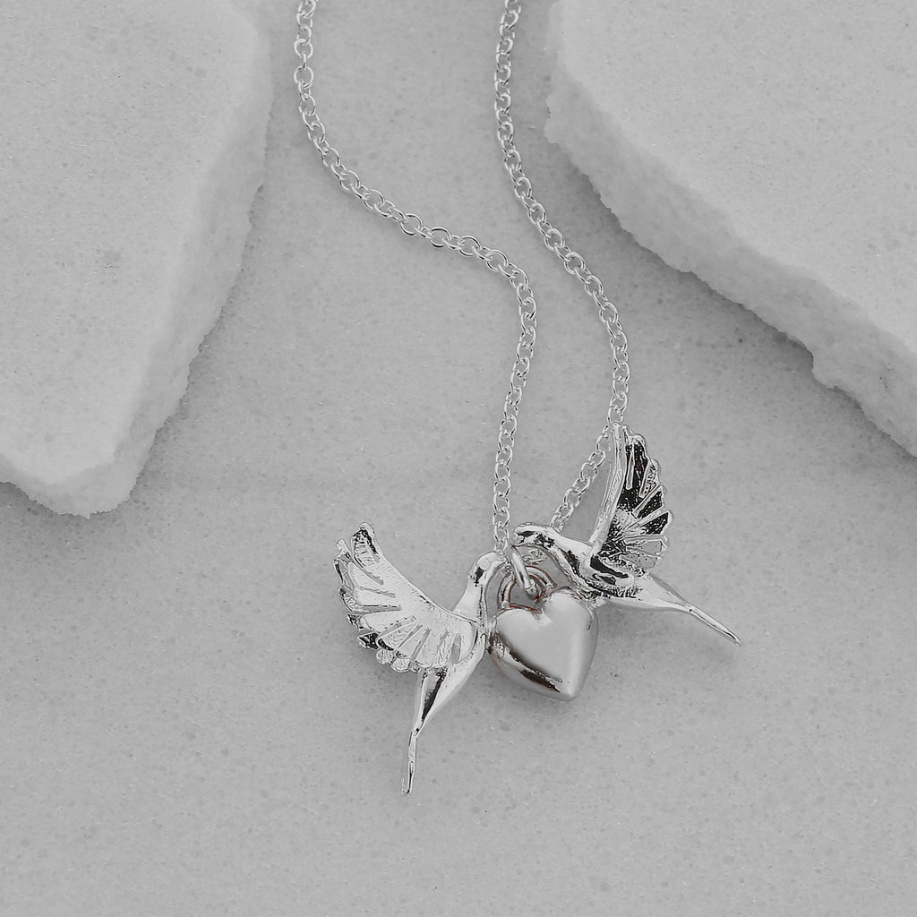 silver heart and doves necklace
