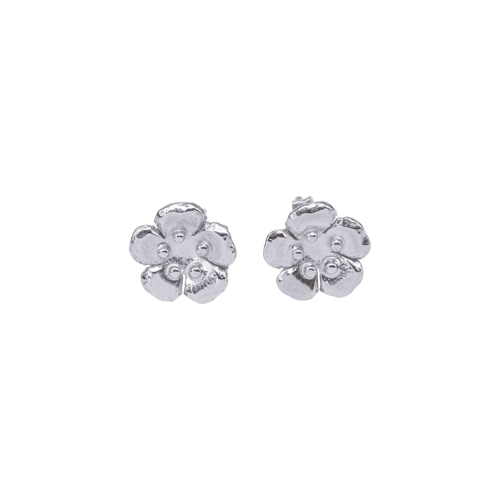 Small silver flower blossom stud earrings
