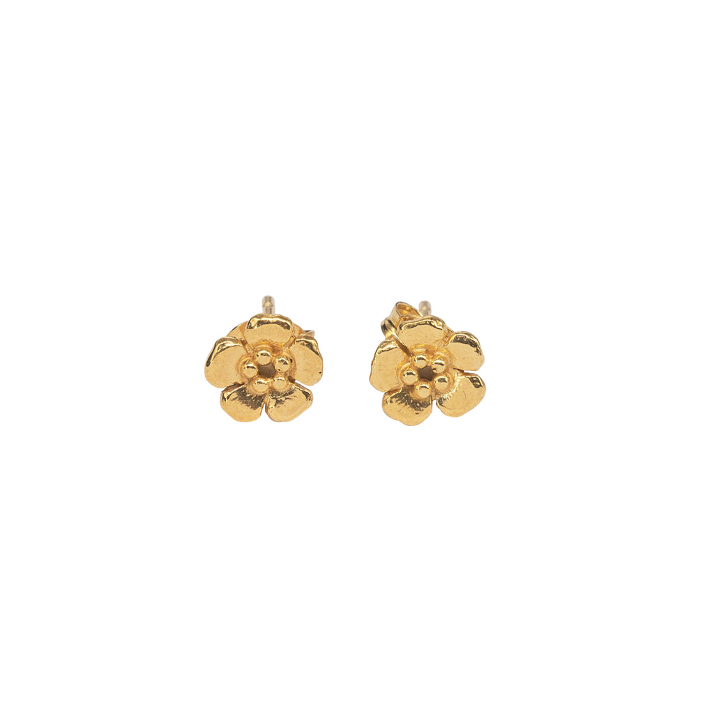 Tiny gold flower blossom stud earrings