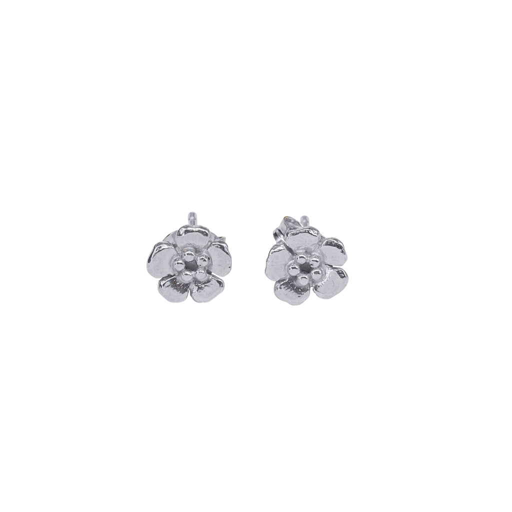 Tiny flower blossom silver stud earrings