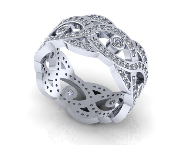 Full diamond Art Deco wavey white gold wedding ring