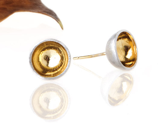 Deep bowl shaped stud earrings with gold inside