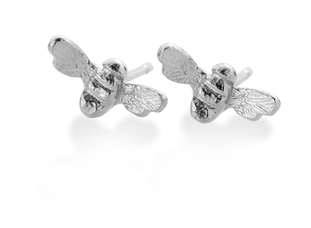 Tiny silver bee stud earrings