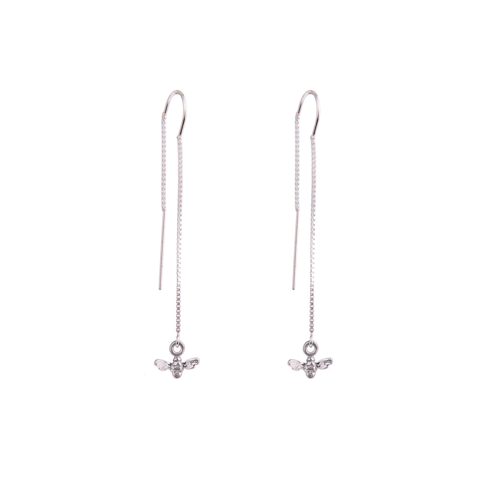 silver bee threader earrings