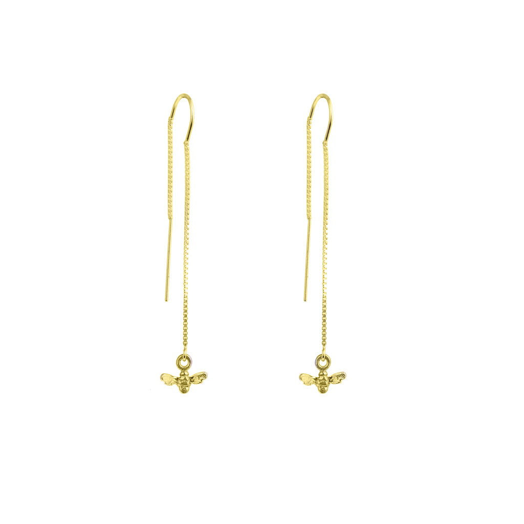 Gold bee threader earrings