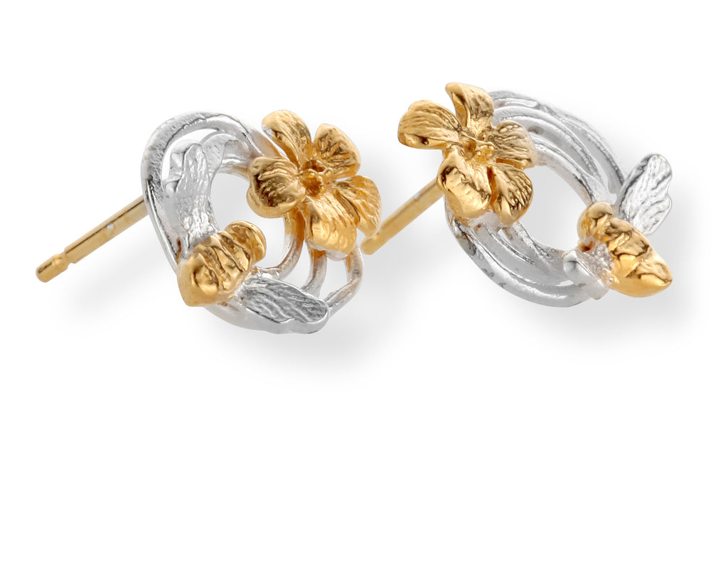 bee and flower stud earrings