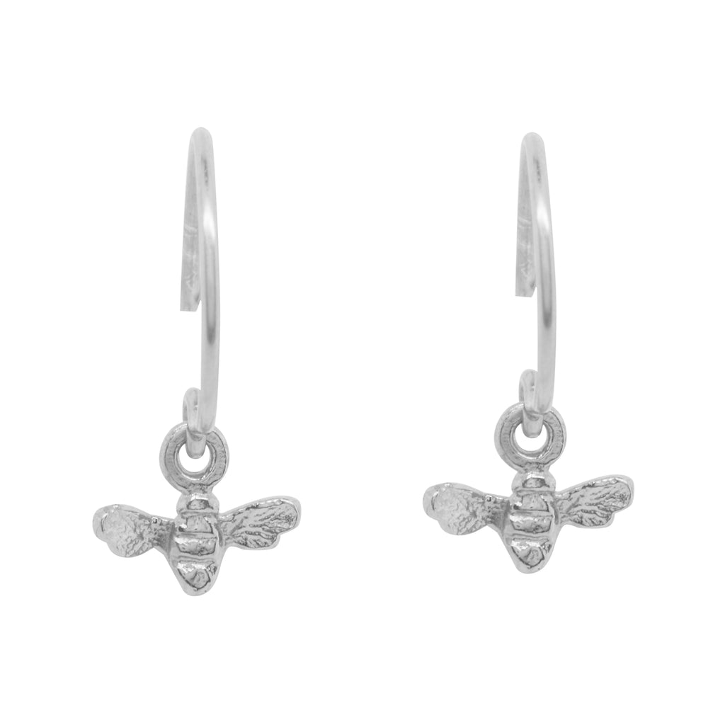 Tiny silver bees on earring hooks