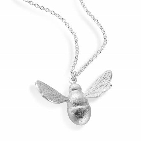 silver bumblebee necklace on long chain