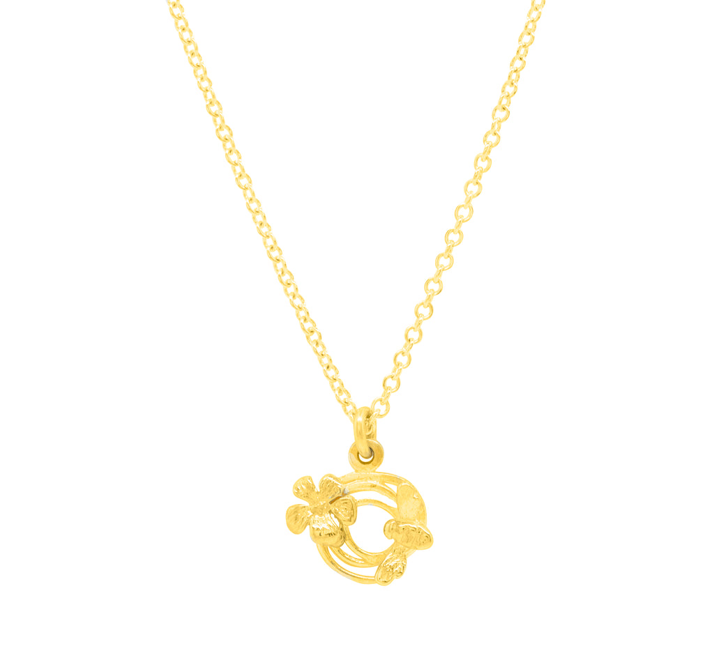 small gold swirl and bee necklace