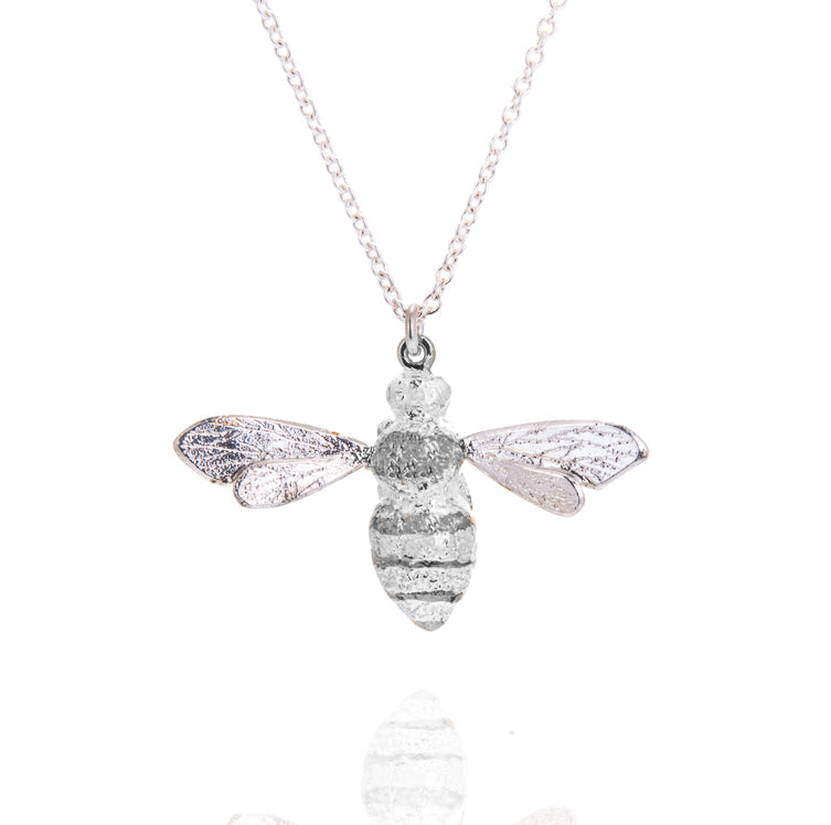 large silver bee pendant on chain