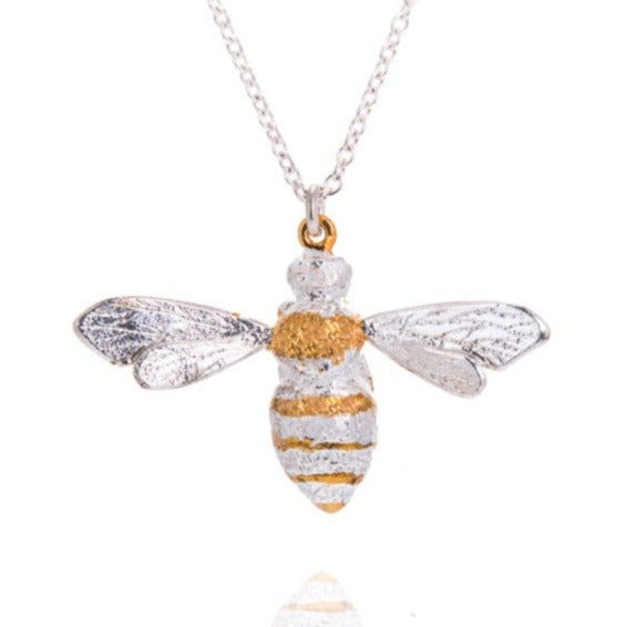 large bee necklace with gold stripes