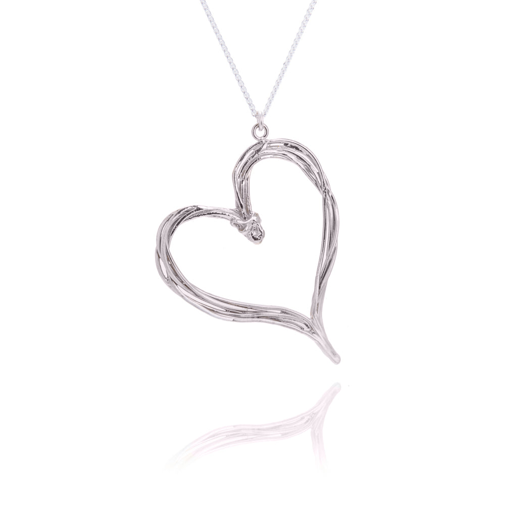 Large silver wire heart necklace