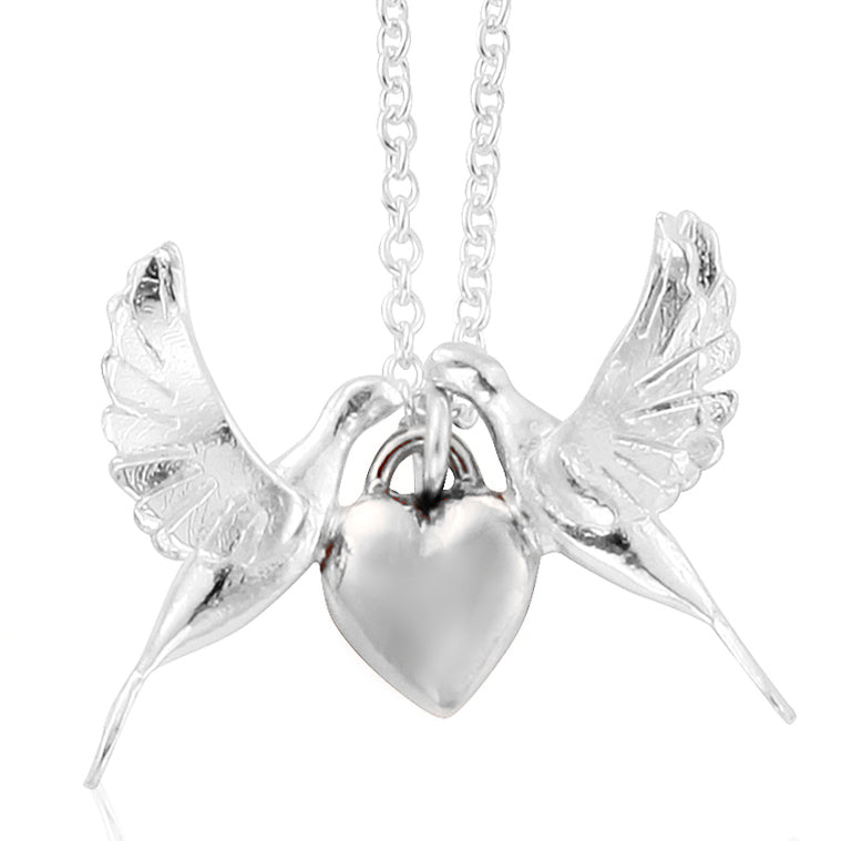 silver doves on heart necklace