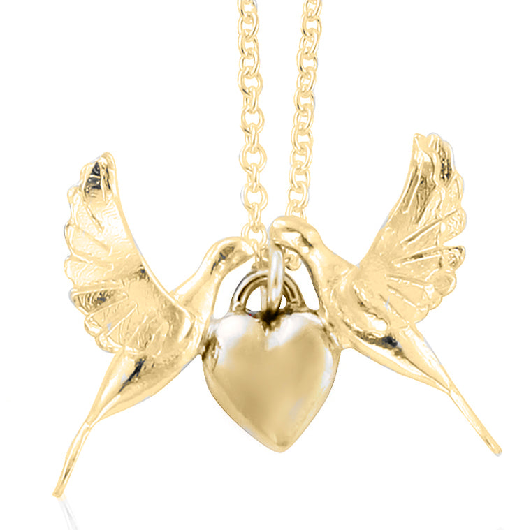 gold doves on heart necklace