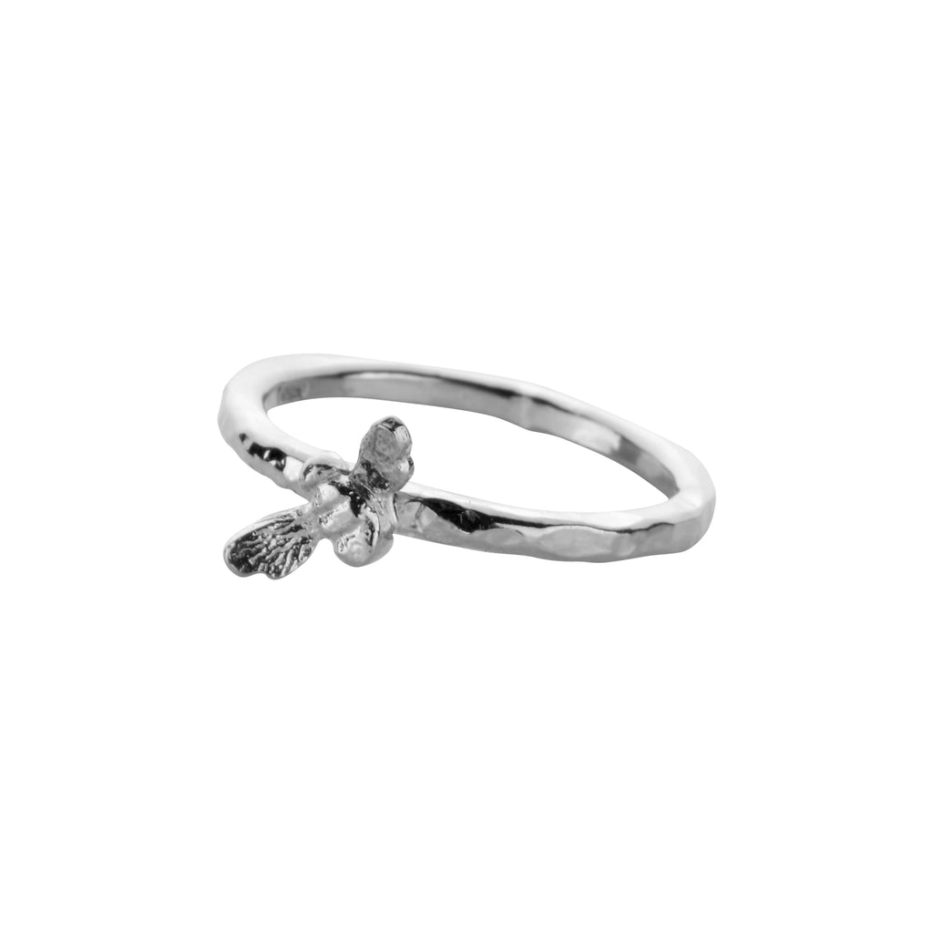 Silver ring with tiny silver bee