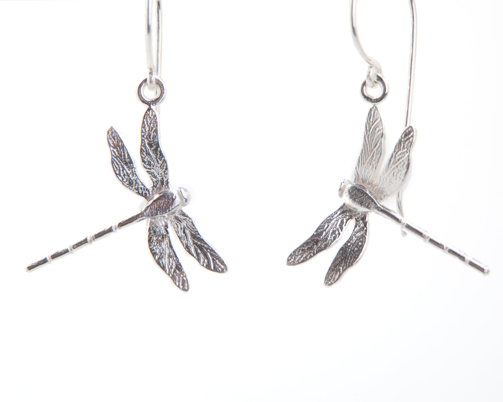 silver dragonfly hook earrings