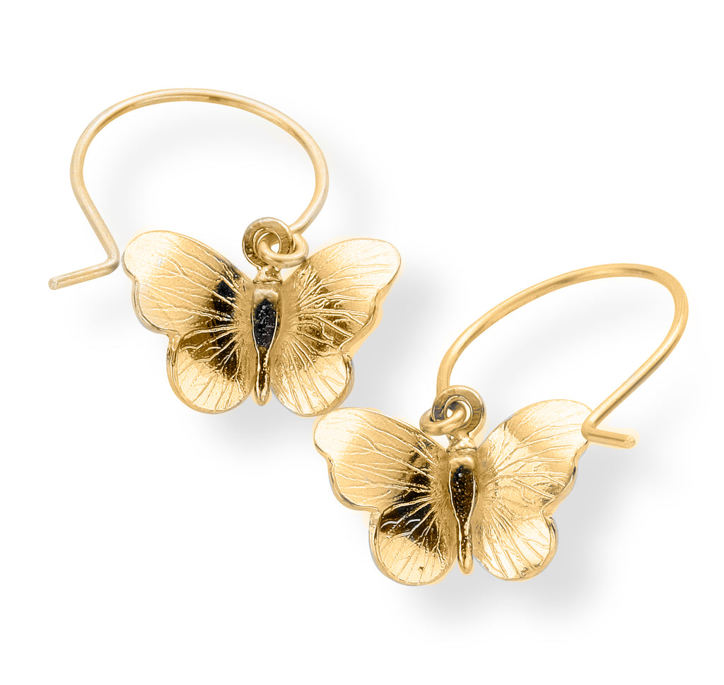 gold butterfly earrings on hooks