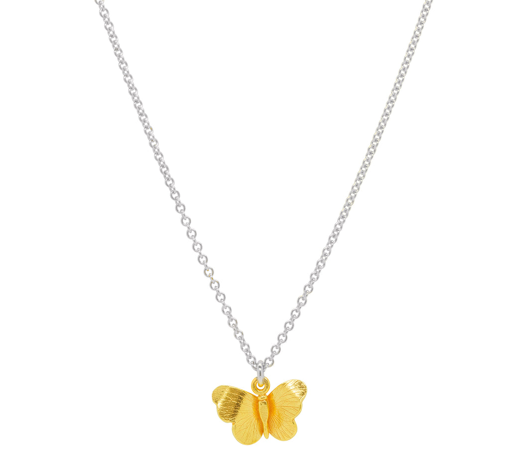 gold butterfly on silver necklace