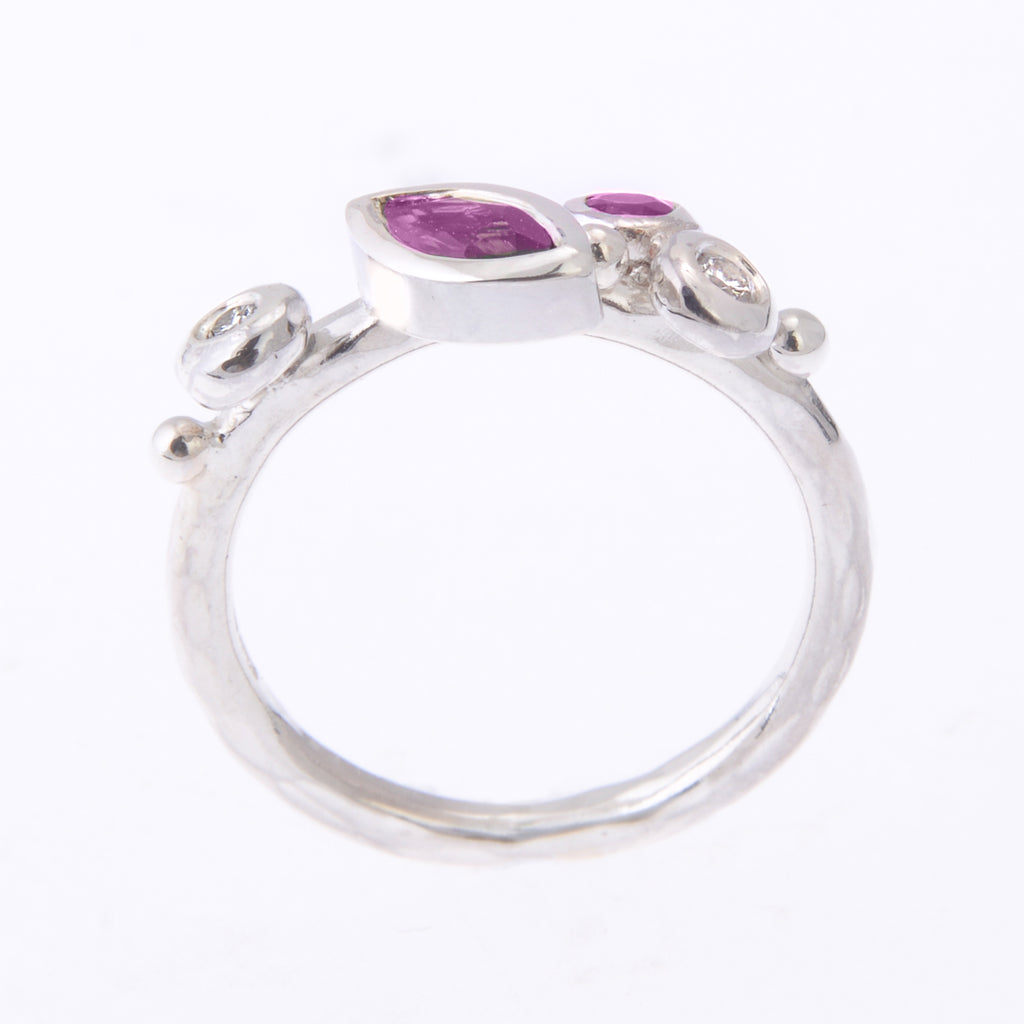 Silver ring with marquise Amethysts and little diamonds from side