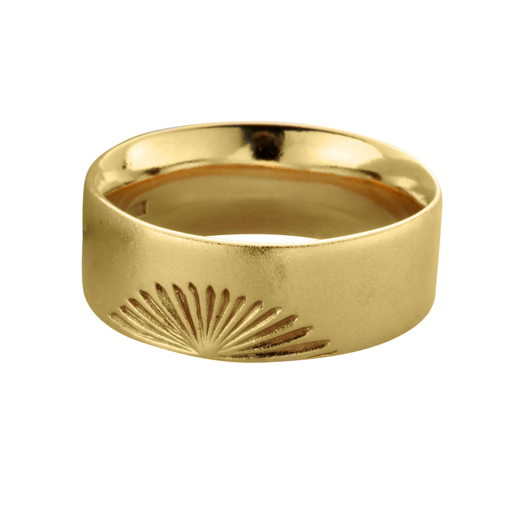 Yellow gold wide wedding ring with Sunset design