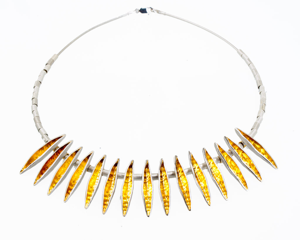 egyptian style collar necklace with 15 silver and gold pendants