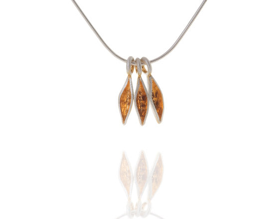 3 little leaf pendants on silver chain