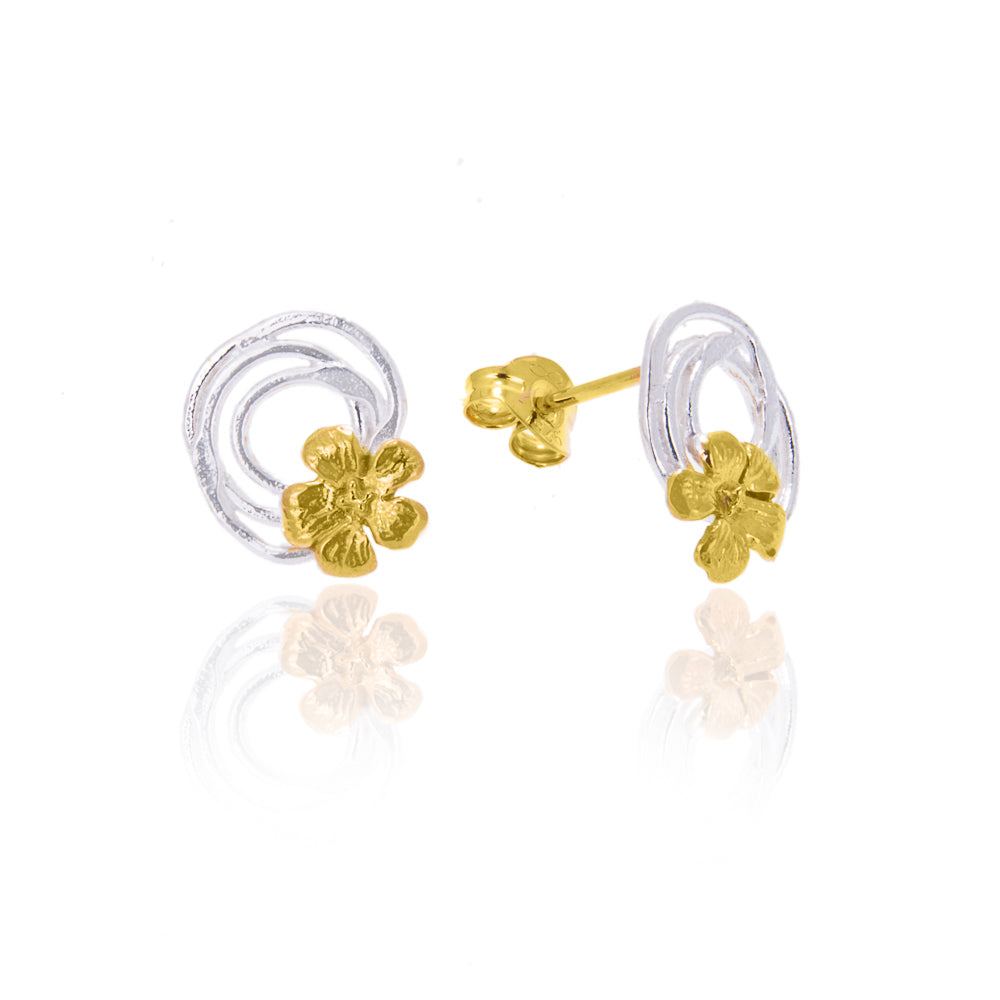 silver swirl with gold flower stud earrings