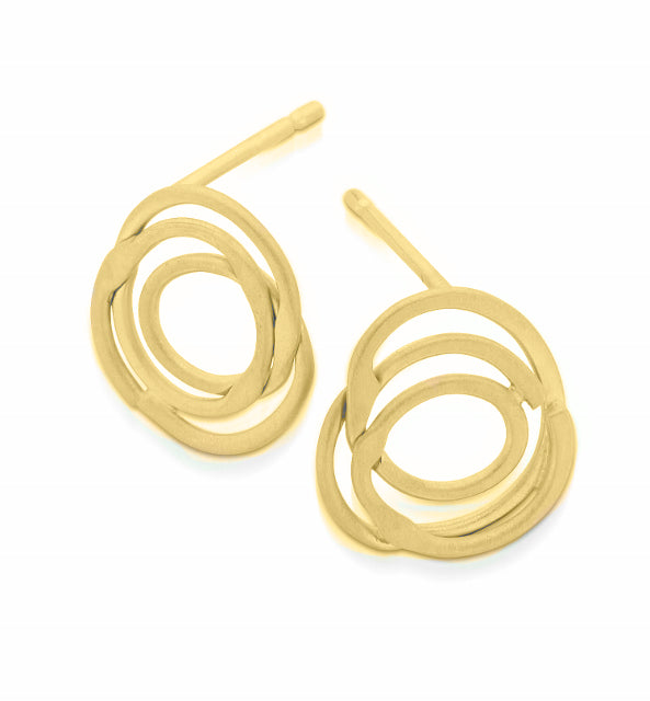 18ct yellow gold swirly wire stud earrings by Claire Troughton