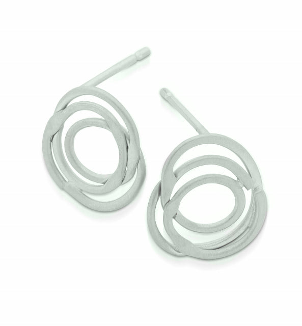 9ct white gold swirly wire stud earrings