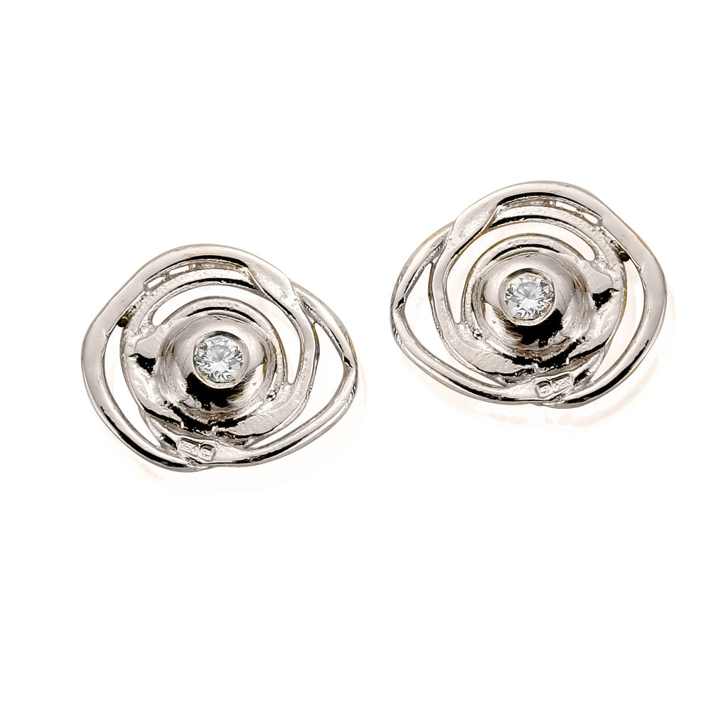 9ct white gold swirly stud earrings with diamonds