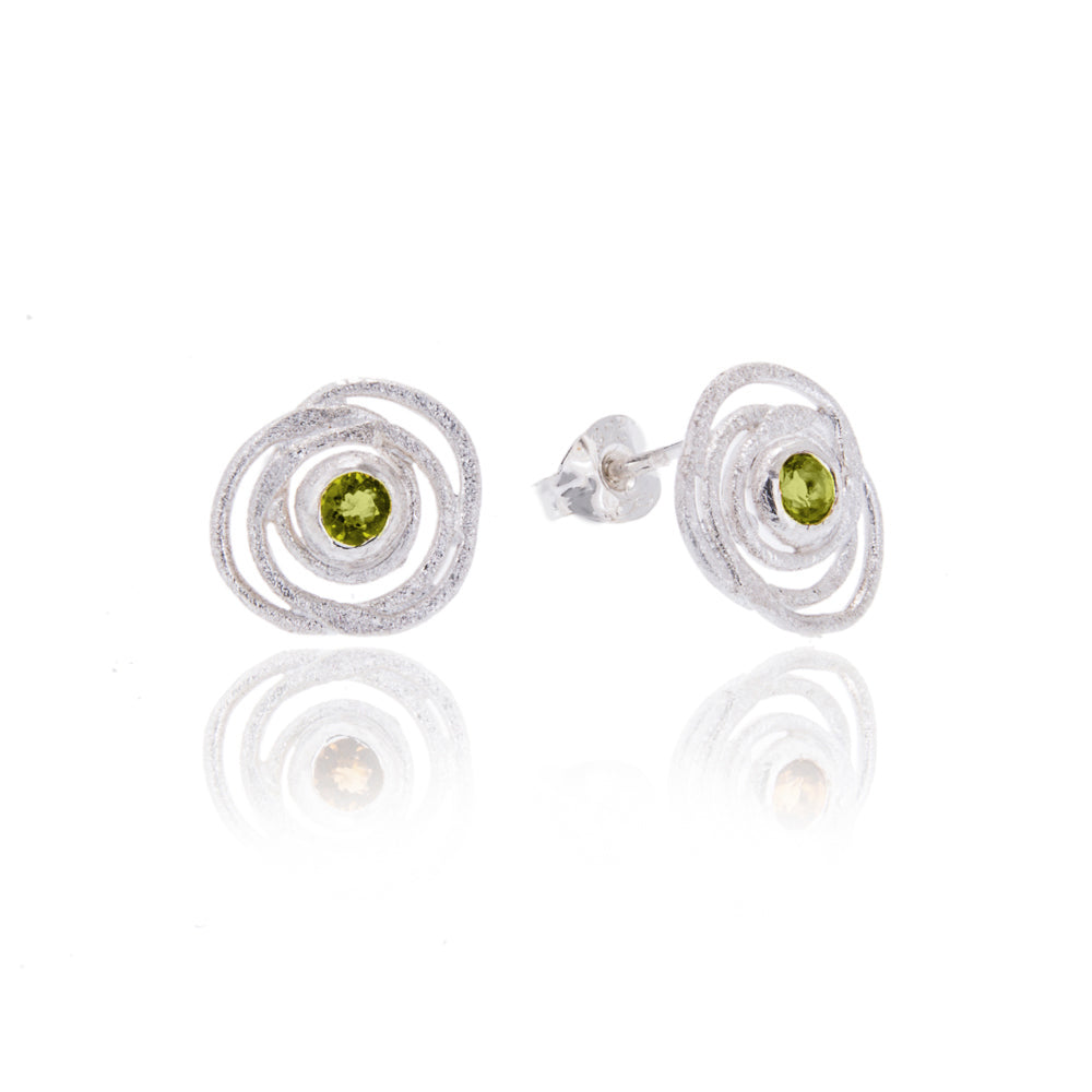 Handmade silver and peridot stud earrings