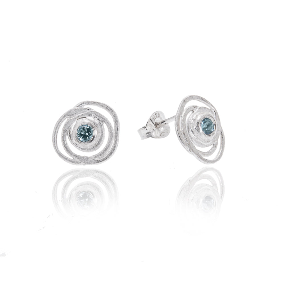 Sky Blue Topaz ans silver handmade stud earrings