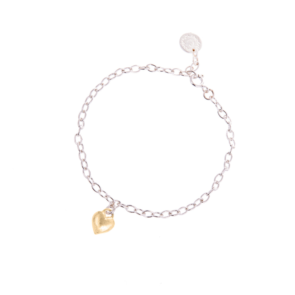 Silver charm bracelet with gold heart