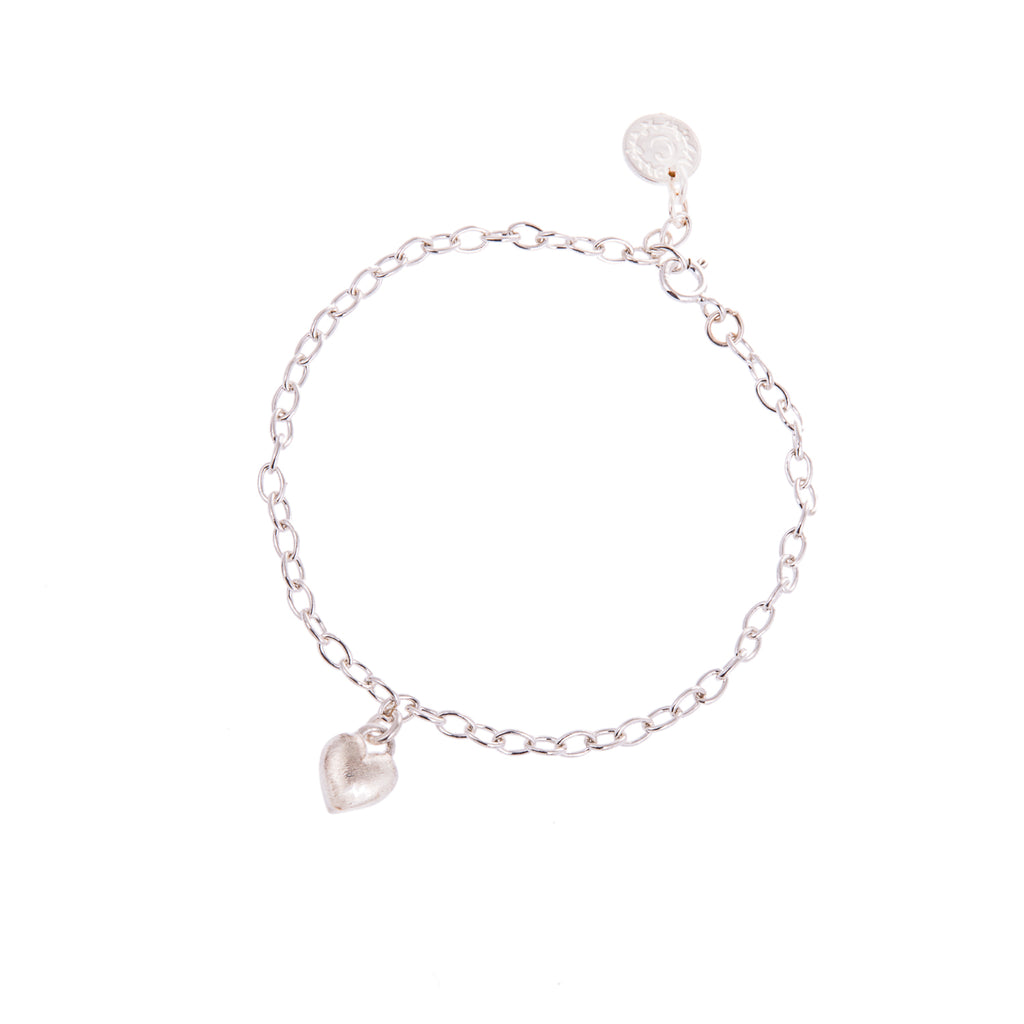 Silver charm bracelet with silver heart