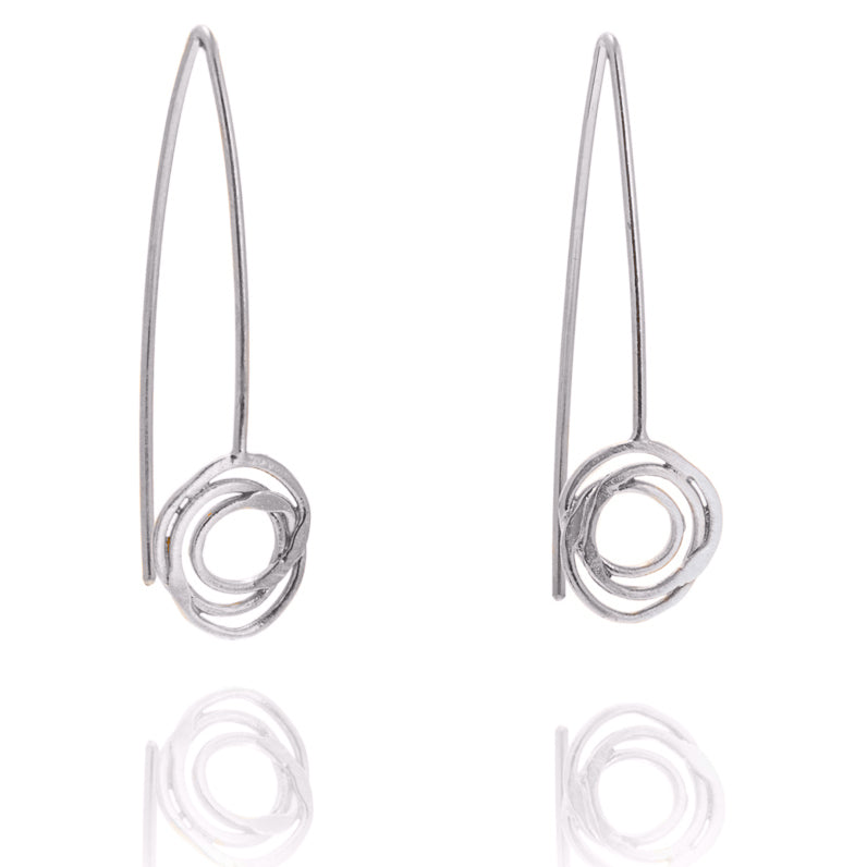 swirls on silver wire on a wire hook earring