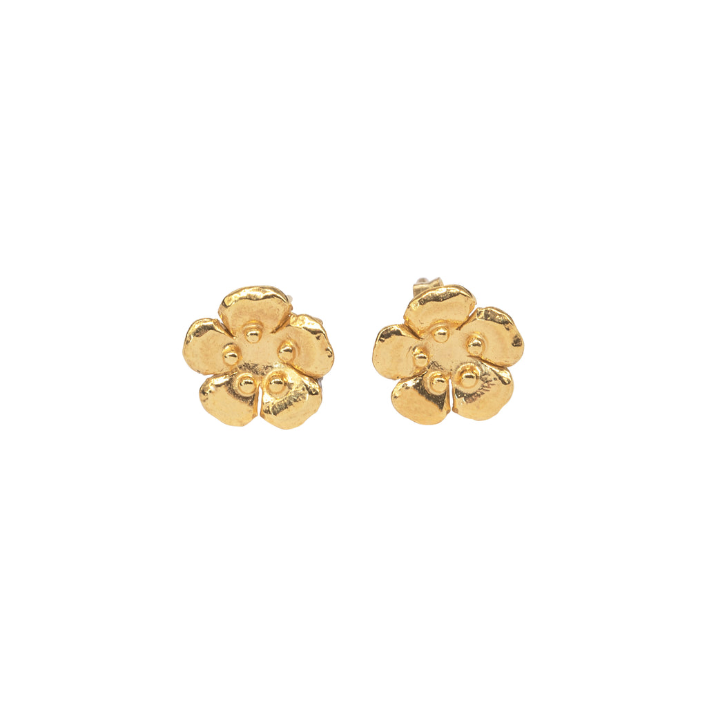 Small gold flower blossom earrings